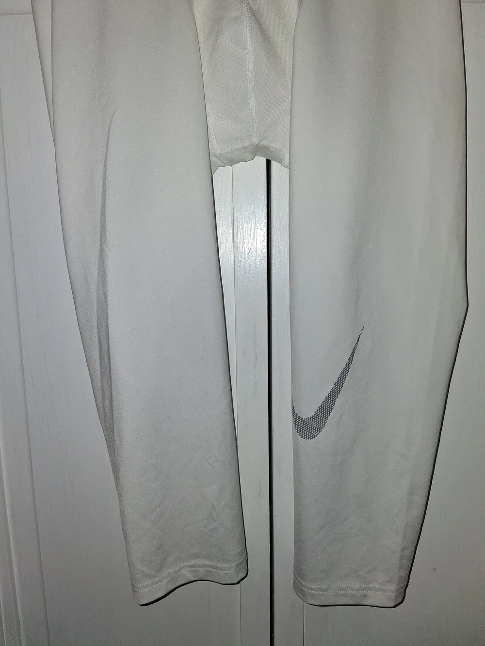 Nike Pro Dri-fit White Compression Tights with Gray Waistband and Gray Swoosh